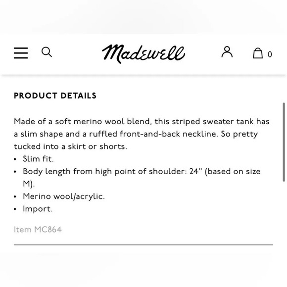 MADEWELL NWOT Belhaven Ruffle Sweater Tank in Stripe in Heather Camel - Picture 9 of 9